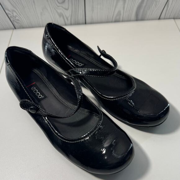 ECCO Shoes - Ecco Women's Bouillon Mary Jane Shoes Size 39 (8/8.5) Black Patent Leather Comfy